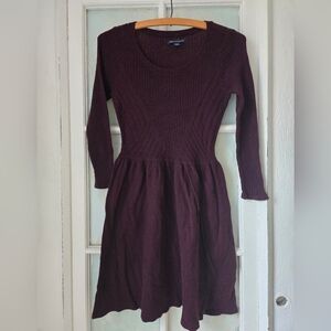 American Eagle Burgundy Knit Fit & Flare Dress S